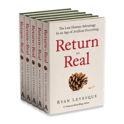 A stack of Return to Real hardcover books by Ryan Levesque